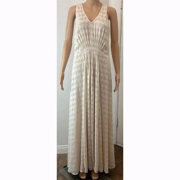 Anne Klein Vintage 90's Cream Pleated Textured Maxi Dress - Picture 1 of 14